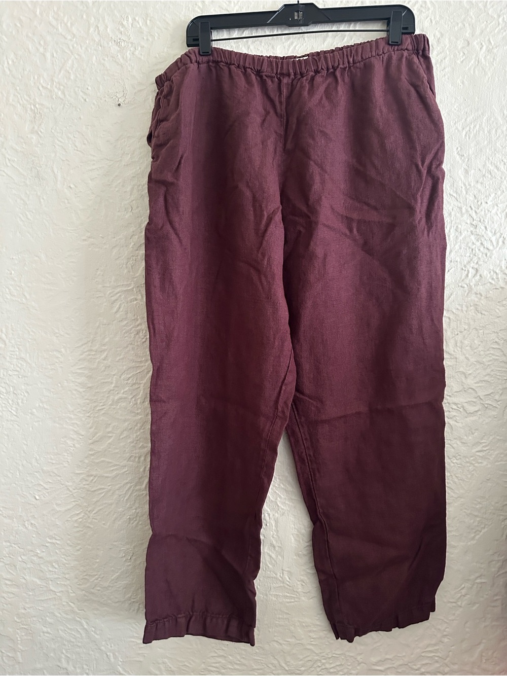 Krista Larson Women’s Linen Casual Pants Elastic Waist Raisin Brown Lagenlook